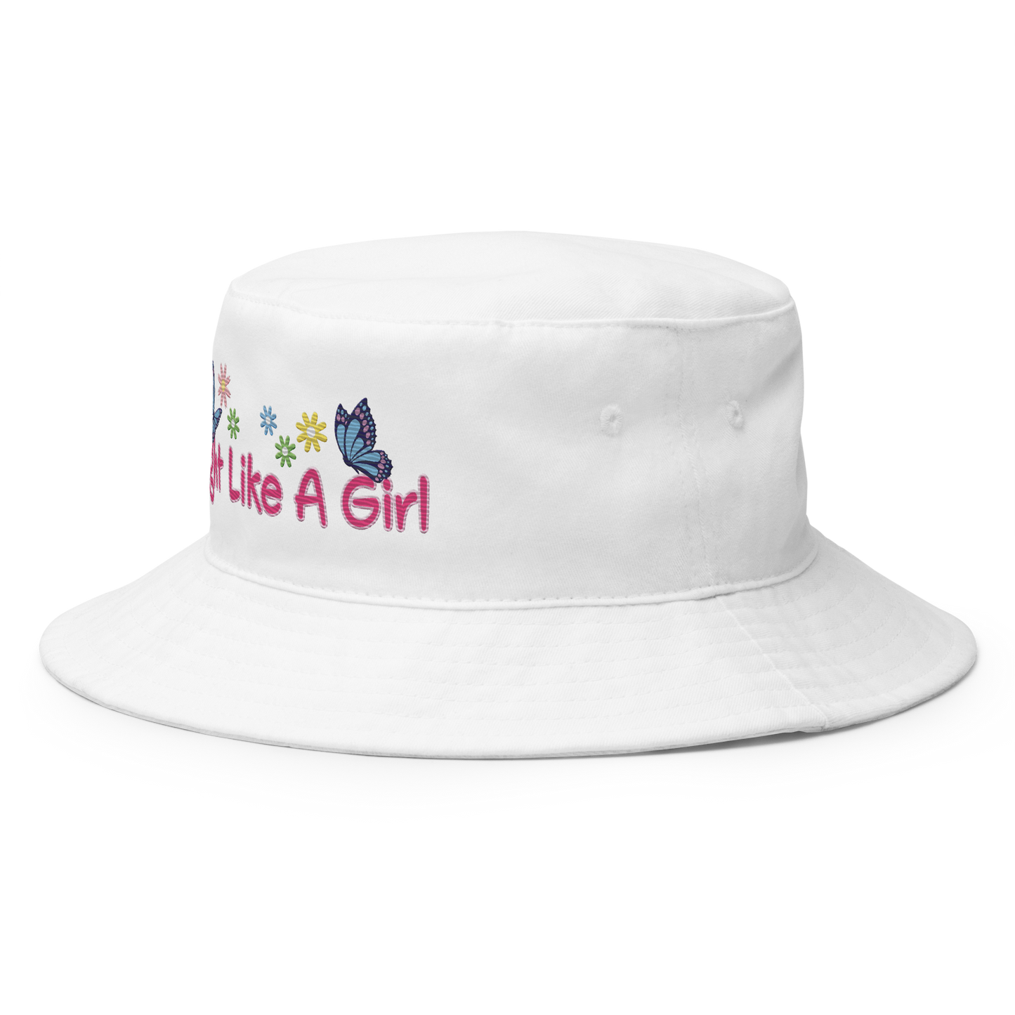 • Embroidered Bucket Hat in Cotton, 'Fight Like A a Girl'